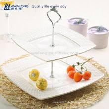 Quadratische Form Hübsche Design Elegante Stil Weiße Porzellan Kuchen Platte, Zwei Schichten Obst Platte